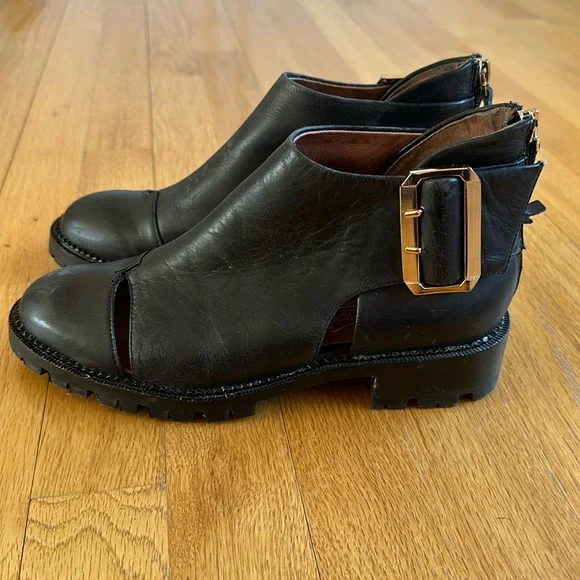 Jeffrey Campbell Great Moments Cut-Out Ankle Black Leather Booties - Picture 4 of 11